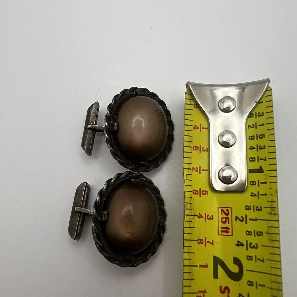 Vintage Ed Harris Sterling Silver Tigers Eye Agate‎ Modernist Handmade Cufflinks - Picture 8 of 9
